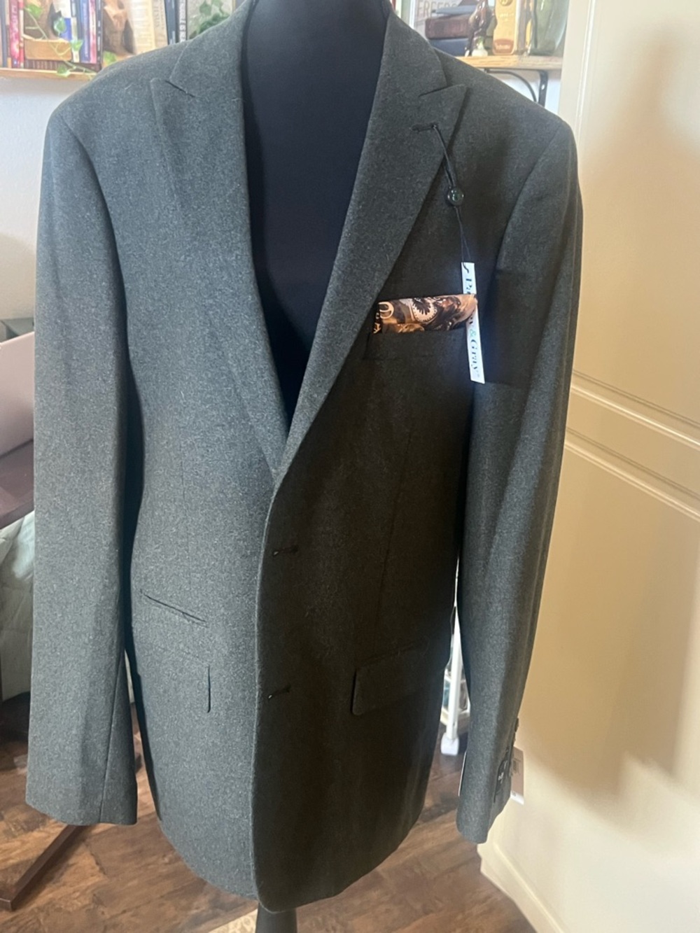 Paisley & Gray Olive Green Single-Breasted Wool Blazer